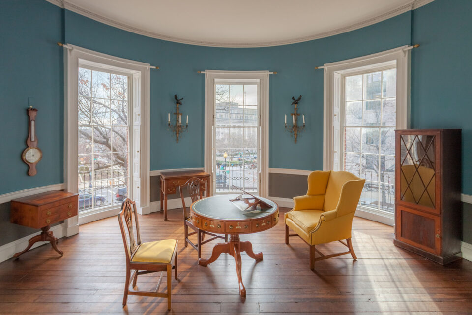 Colonel John Tayloe III’s office, which served as President Madison’s office for six months, where the Treaty of Ghent was signed, ending the War of 1812.