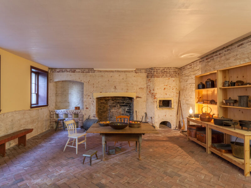 The kitchen was the heartbeat of activity during the winter entertaining season, including modern marvels of the day such as a bread oven and charcoal stew stove.